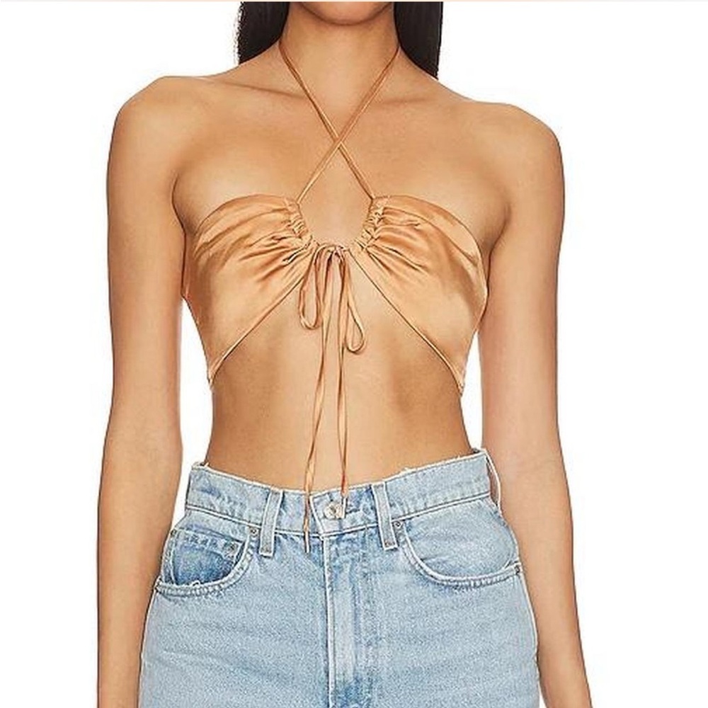 Camila Coelho Satin Crop Top in Gold